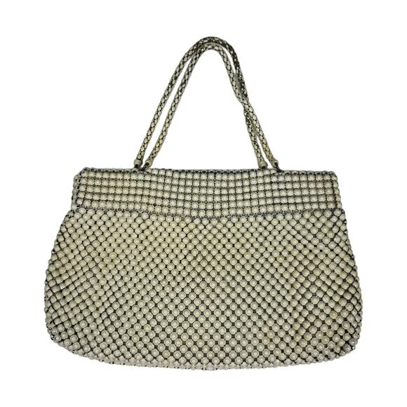 Vintage 40's Whiting & Davis Alumesh Handbag Purse Cream Beaded Evening Bag - Picture 2 of 13